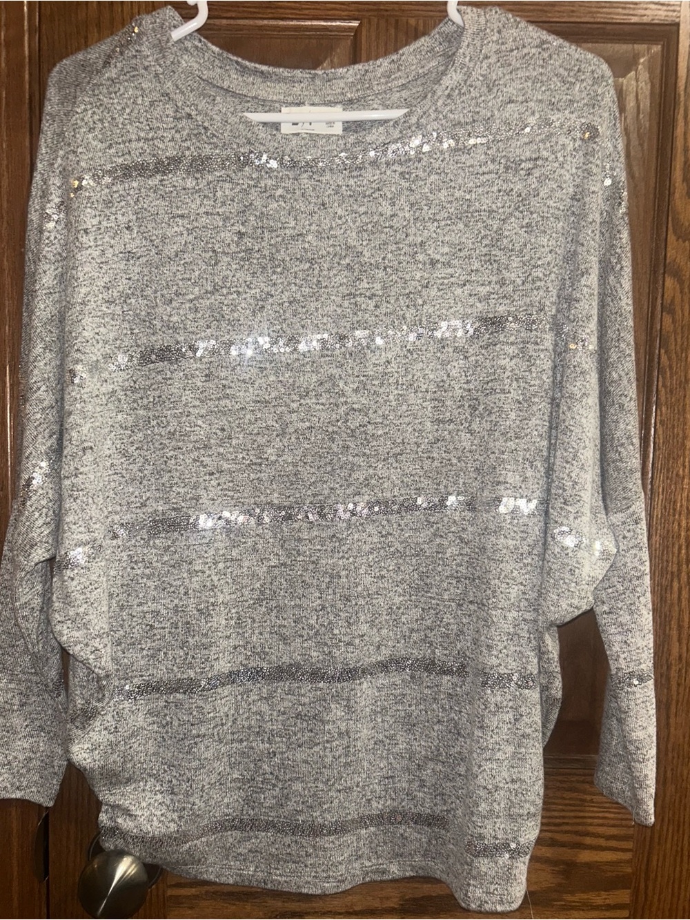Gray Sequin Stripe Cozy Sweater